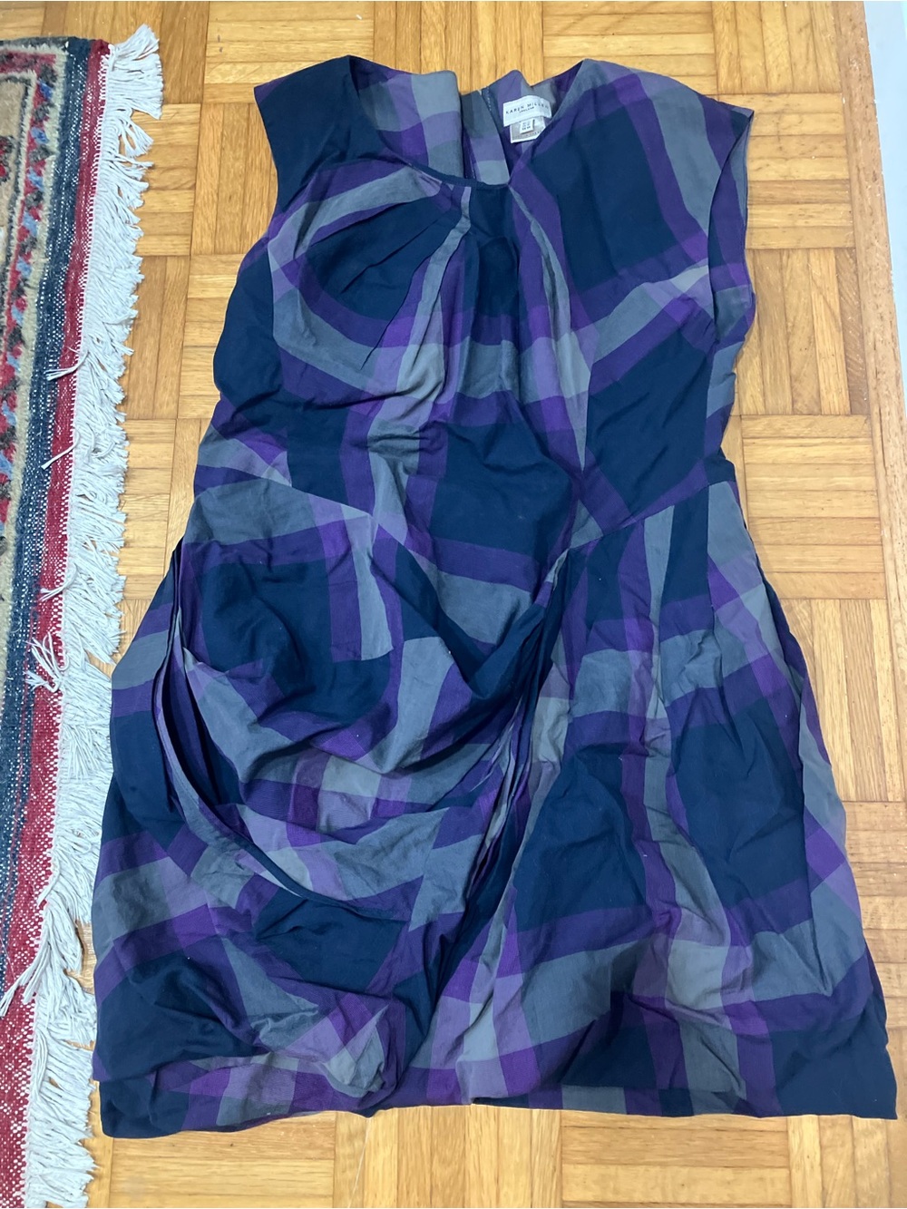 Purple & Gray Plaid Pleated Dress